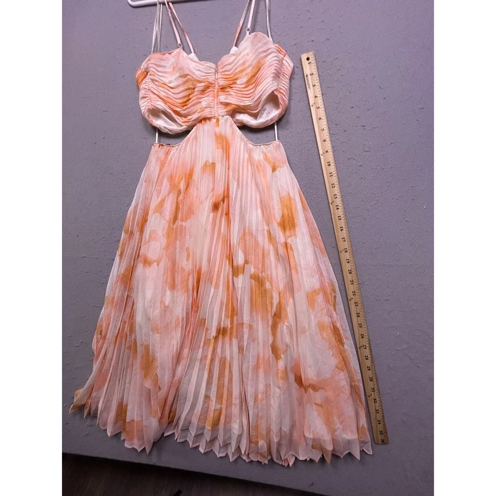 Express Maxi Dress Recycled Polyester Orange Floral Size Medium Womens